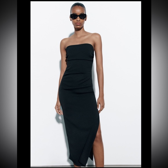 ZARA STRAIGHT NECK MIDI DRESS - Picture 2 of 9